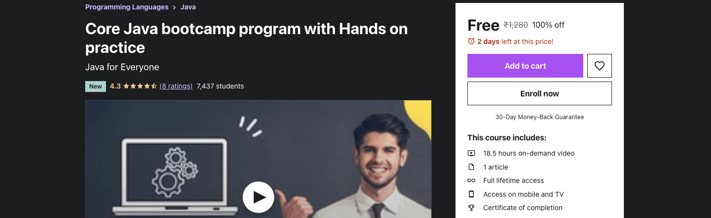 Core Java bootcamp program with Hands on practice