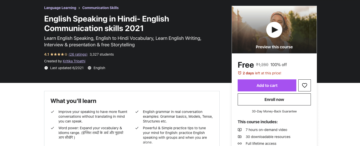 English Speaking in Hindi- English Communication skills 2022