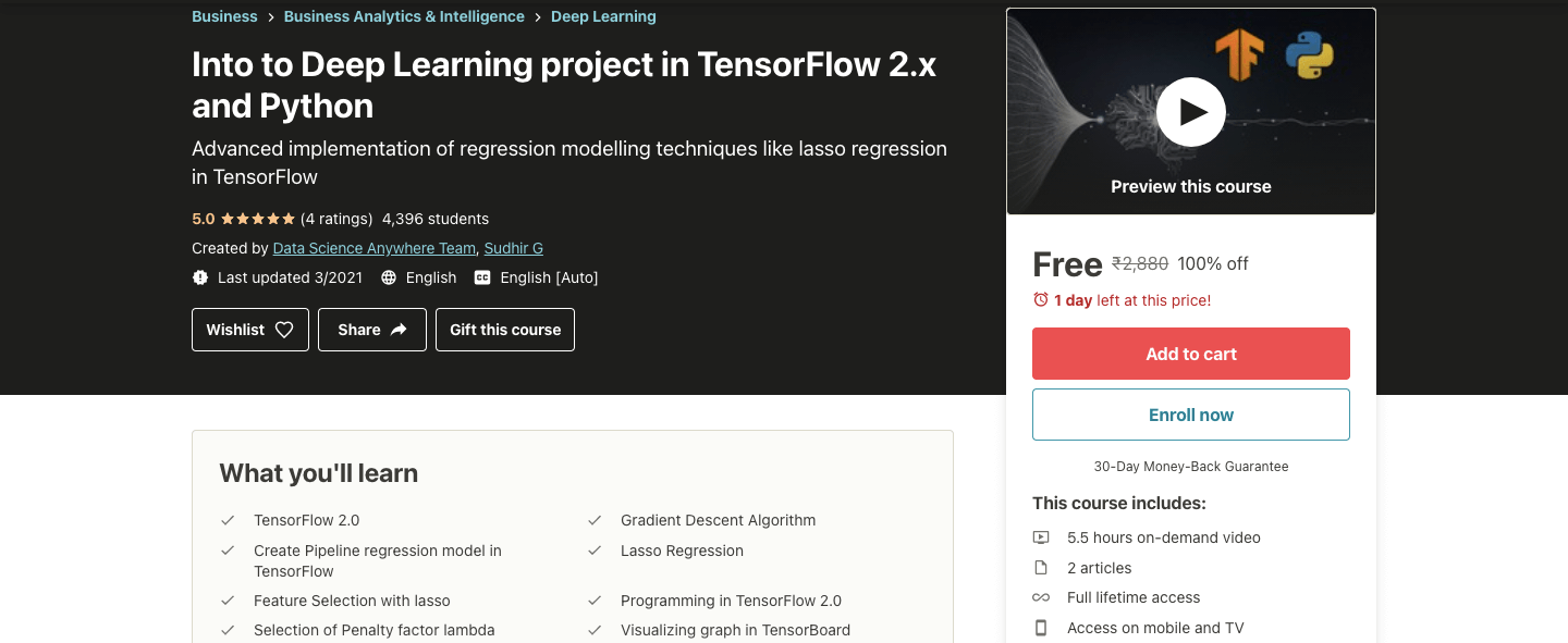 Intro to Deep Learning project in TensorFlow 2.x and Python