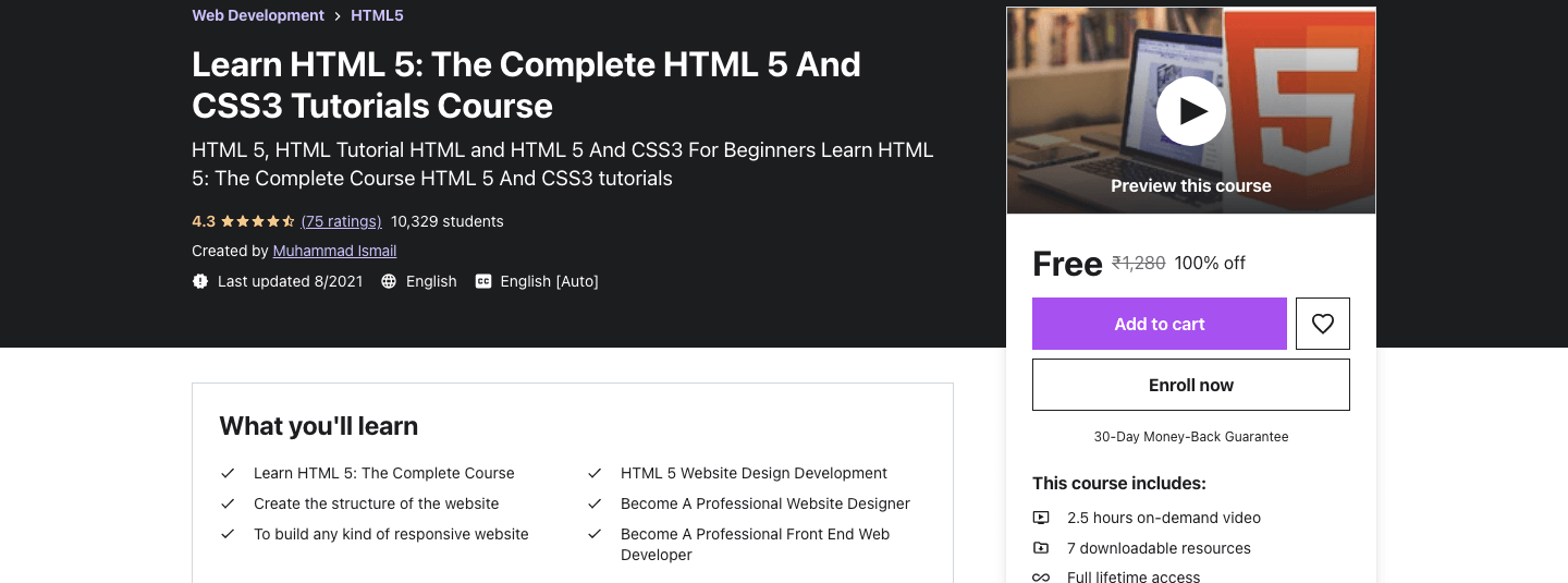 Learn HTML 5: The Complete HTML 5 And CSS3 Tutorials Course