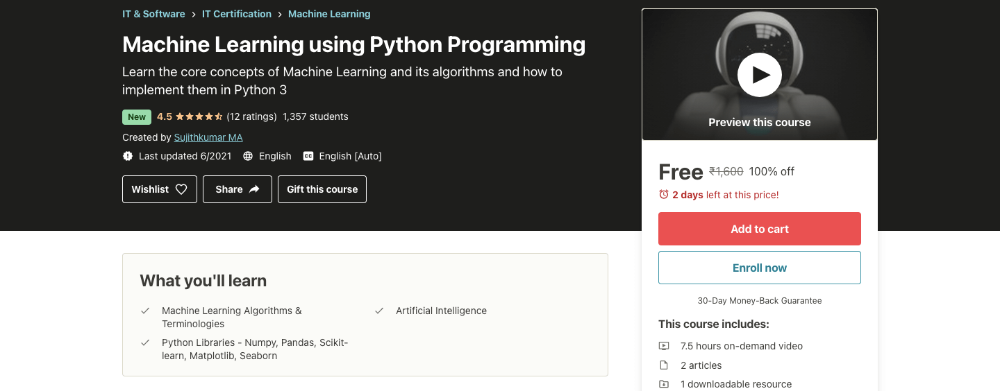 Machine Learning using Python Programming