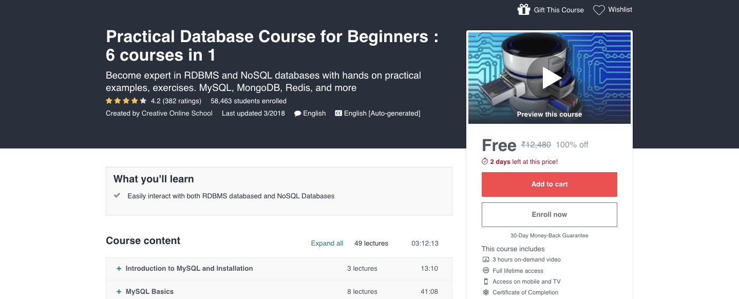 Practical Database Course for Beginners : 6 courses in 1