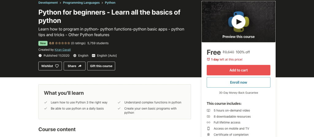 Python for beginners - Learn all the basics of python 