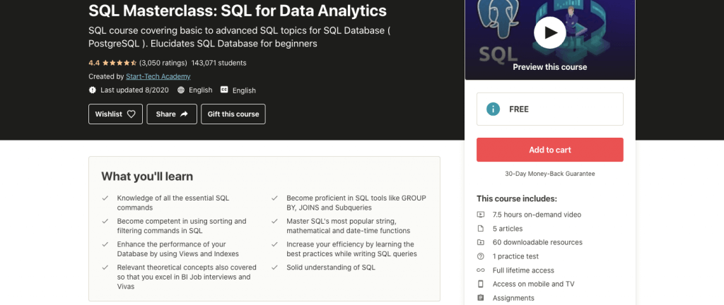 SQL Masterclass: SQL for Data Analytics