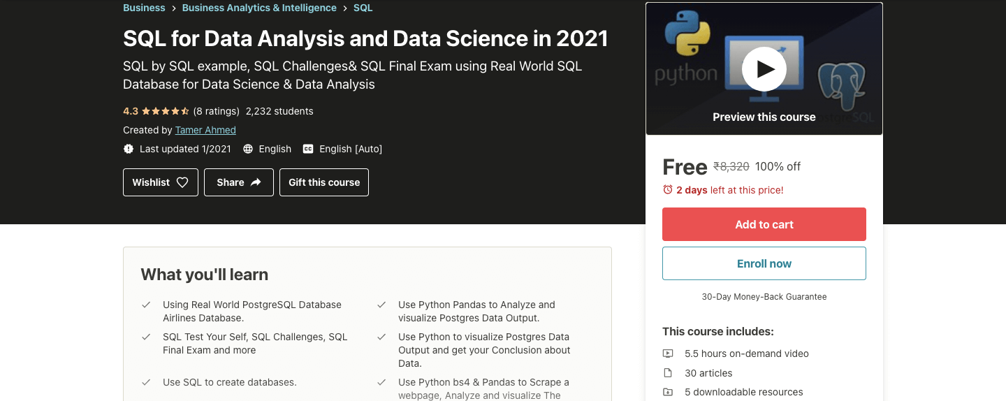 SQL for Data Analysis and Data Science in 2021