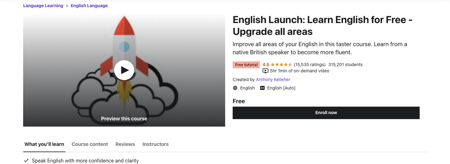 English Launch: Learn English for Free - Upgrade all areas