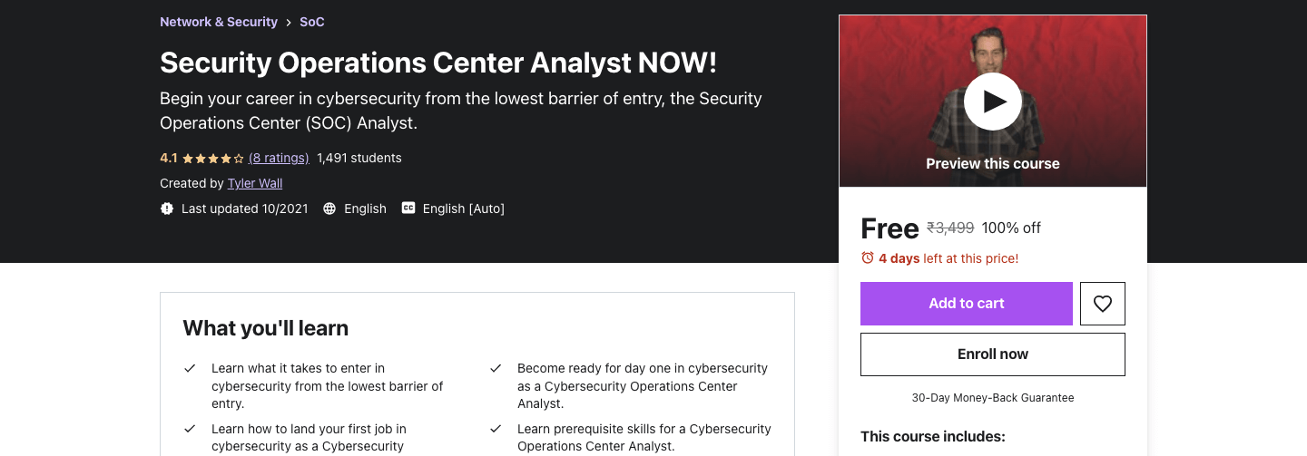 Security Operations Center Analyst NOW!