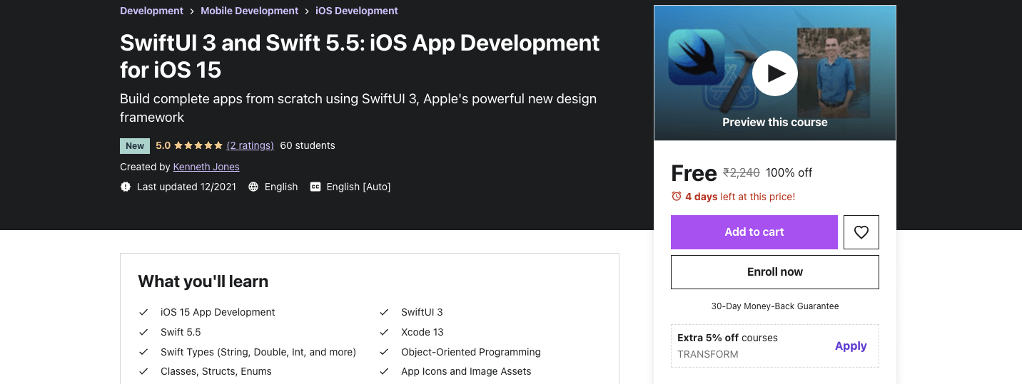 SwiftUI 3 and Swift 5.5: iOS App Development for iOS 15
