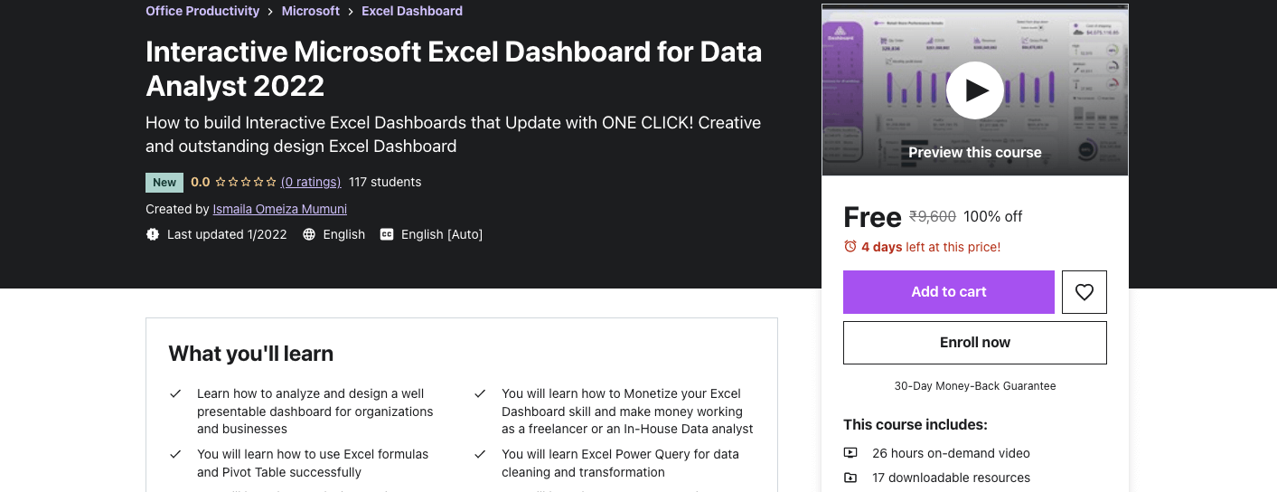 Interactive Microsoft Excel Dashboard for Data Analyst 2022