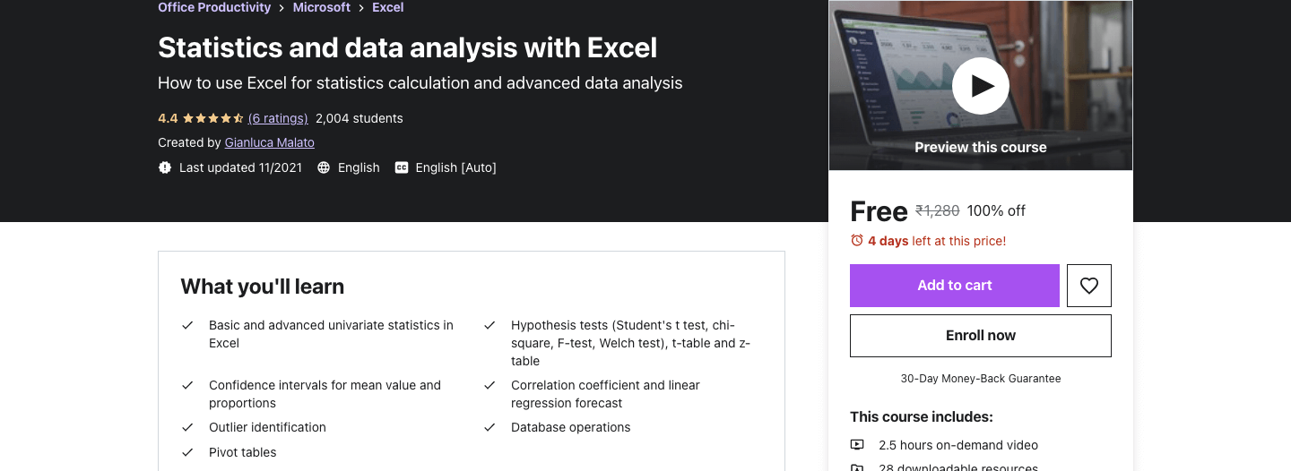 Statistics and data analysis with Excel