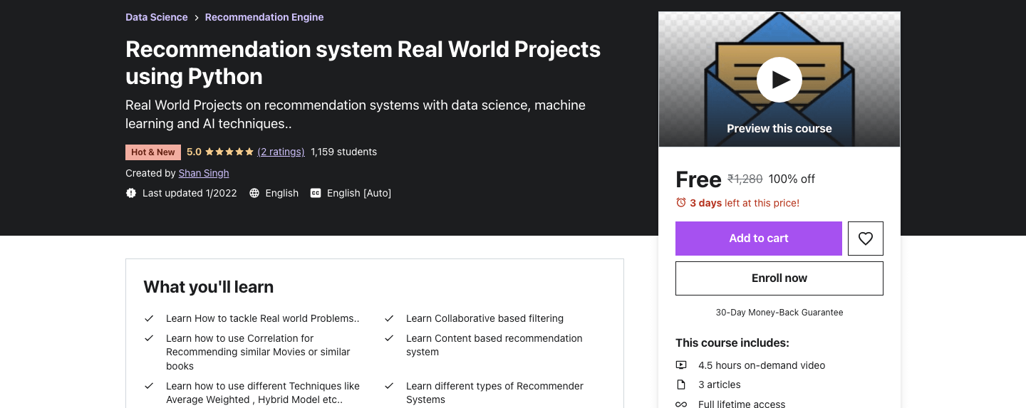 Recommendation system Real World Projects using Python