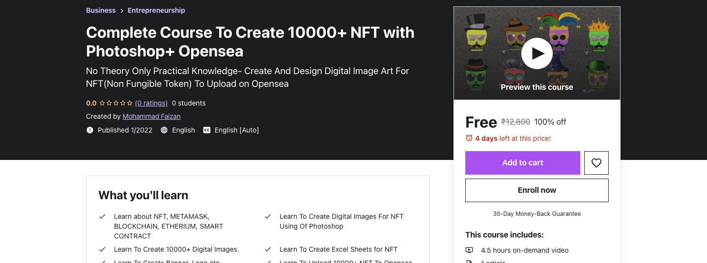 Complete Course To Create 10000+ NFT with Photoshop+ Opensea