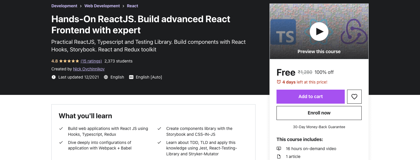 Hands-On ReactJS. Build advanced React Frontend with expert