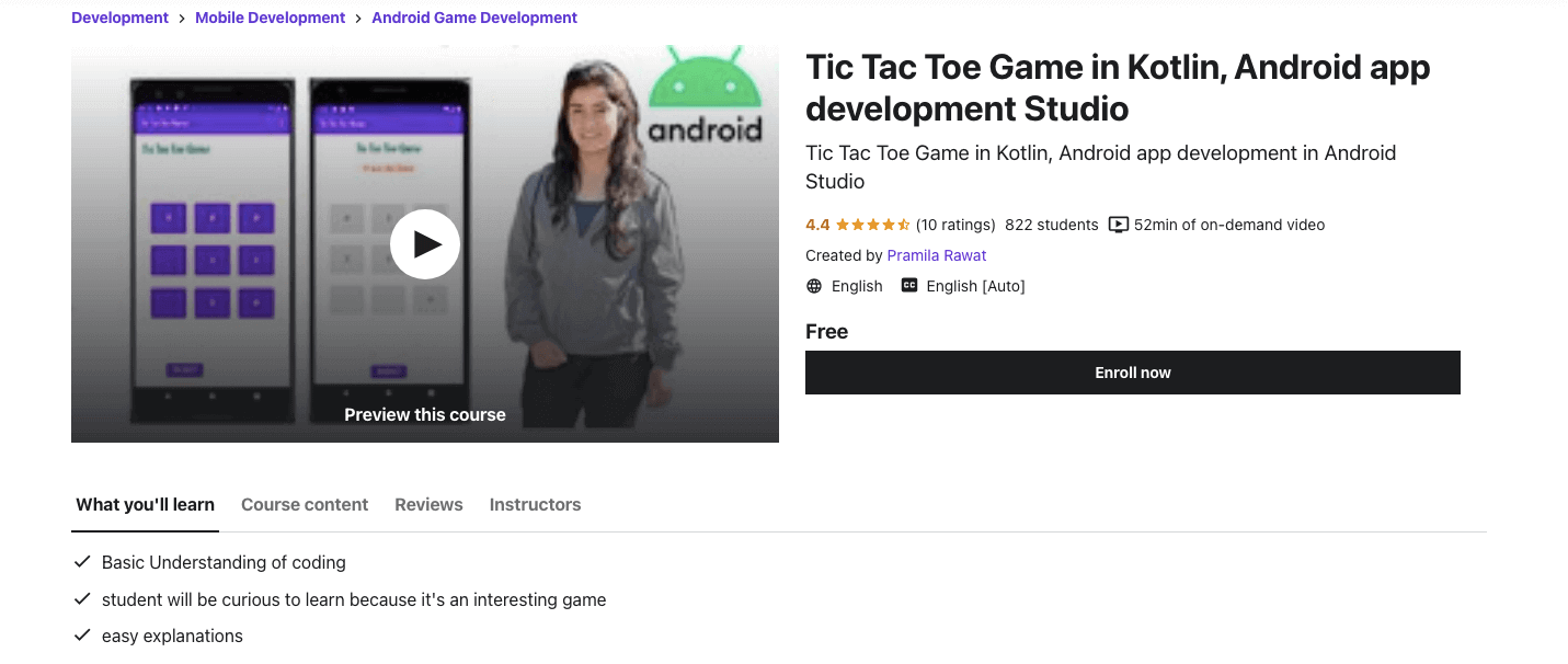 Tic Tac Toe Game in Kotlin, Android app development Studio