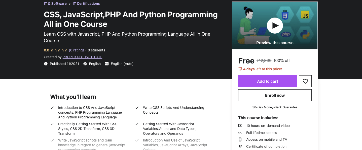 CSS, JavaScript,PHP And Python Programming All in One Course