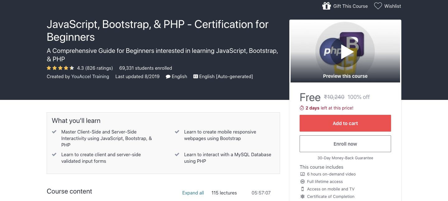 JavaScript, Bootstrap, & PHP - Certification for Beginners 