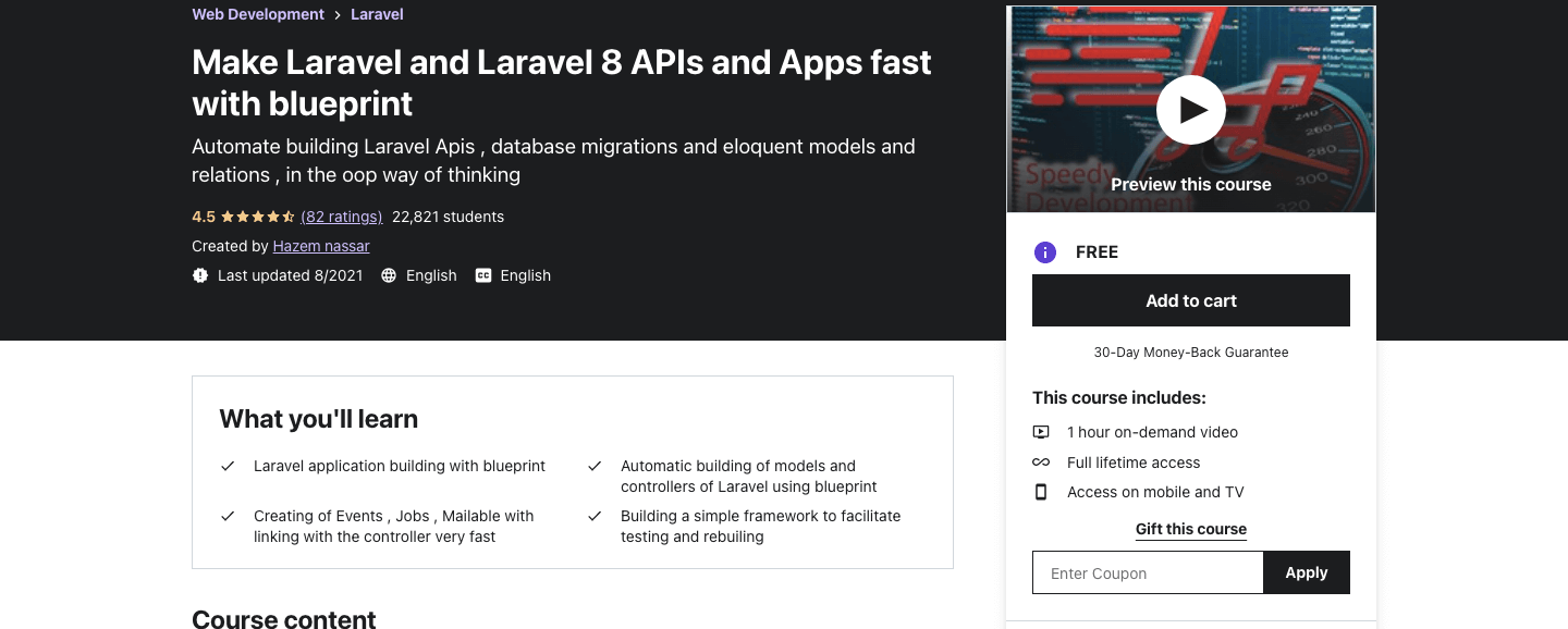 Make Laravel and Laravel 8 APIs and Apps fast with blueprint