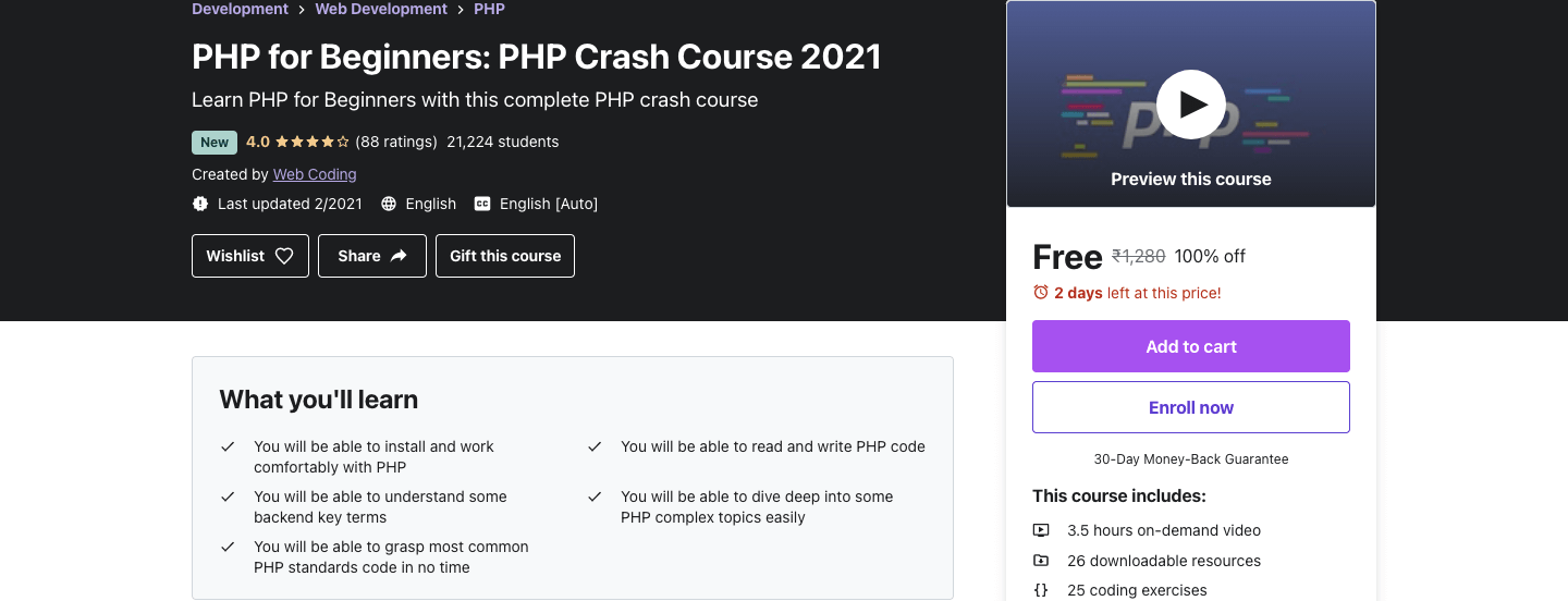 PHP for Beginners: PHP Crash Course 2022