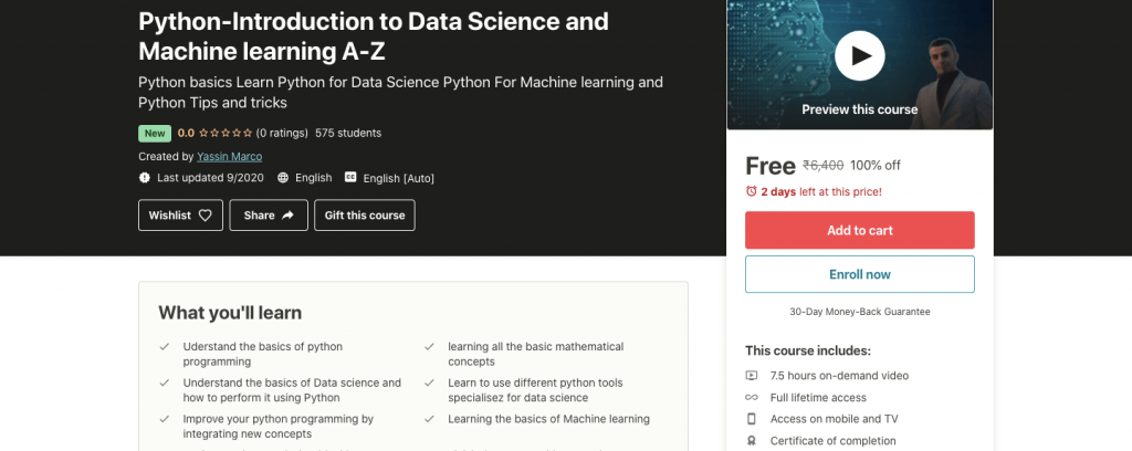 Python - Introduction to Data Science and Machine learning A-Z