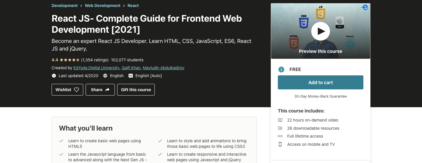 React JS- Complete Guide for Frontend Web Development [2021]