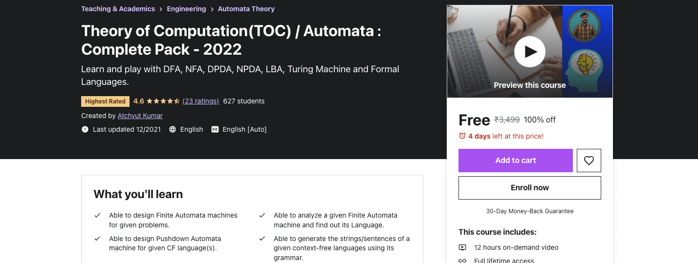 Theory of Computation(TOC) / Automata : Complete Pack - 2022