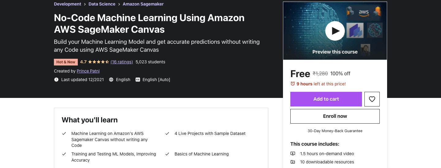 No-Code Machine Learning Using Amazon AWS SageMaker Canvas