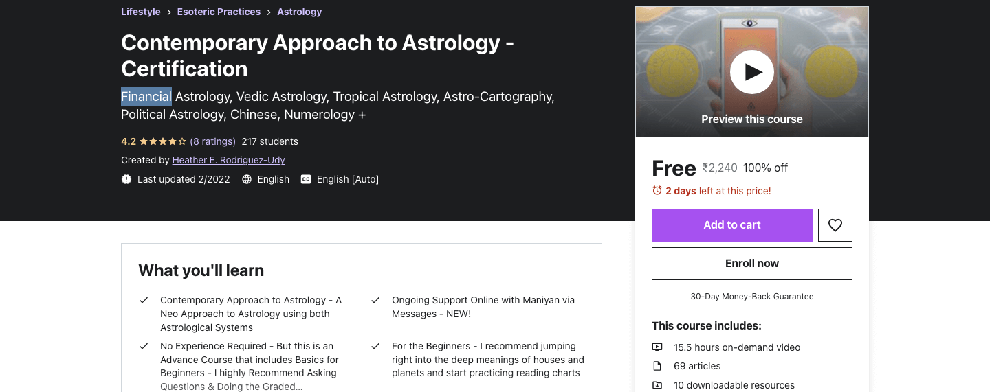 Contemporary Approach to Astrology - Certification