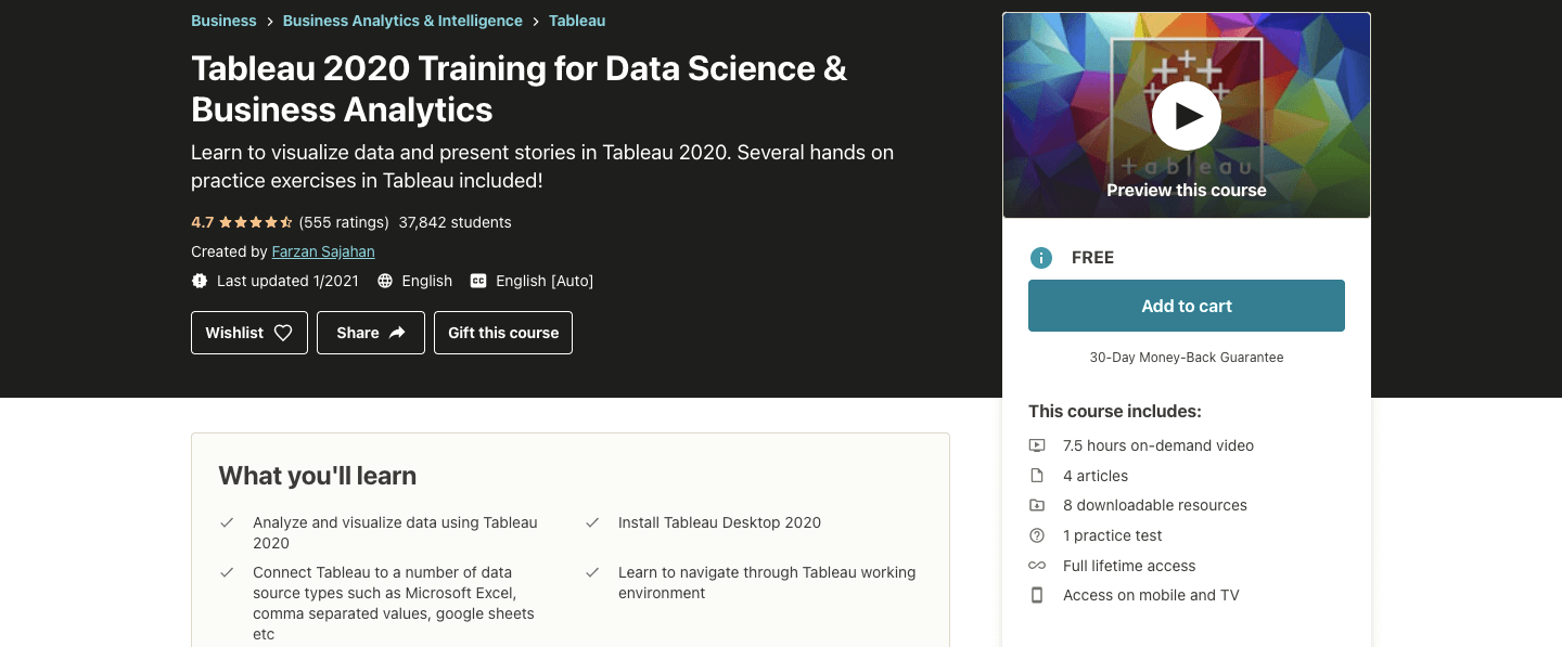 Tableau 2020 Training for Data Science & Business Analytics
