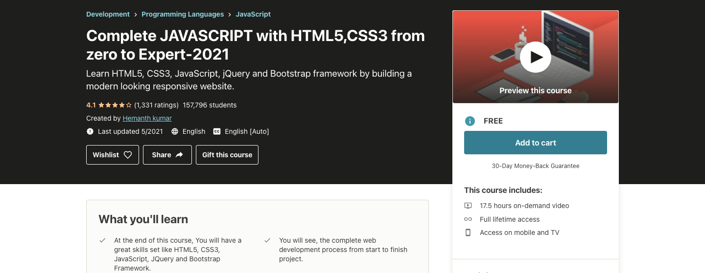Complete JAVASCRIPT with HTML5,CSS3 from zero to Expert-2022 