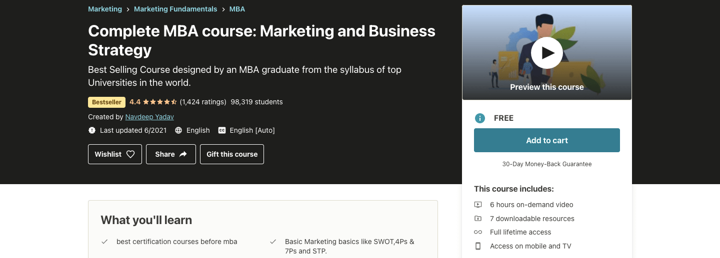 MBA Course: Marketing and Business Strategy