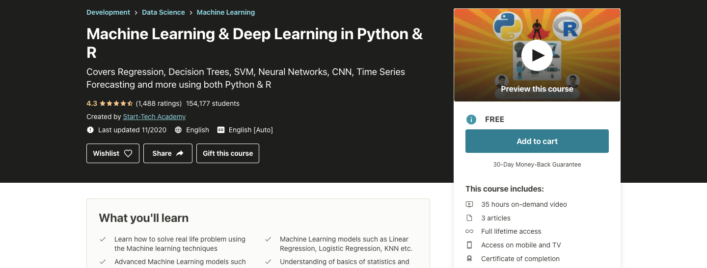 Machine Learning & Deep Learning in Python & R