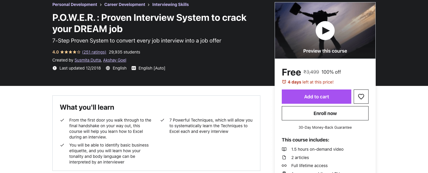 P.O.W.E.R. : Proven Interview System to crack your DREAM job 