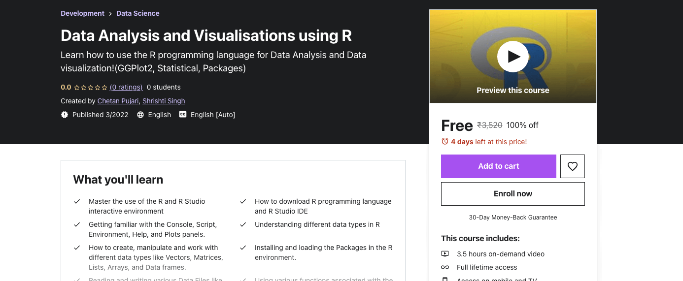 R Programming : Data Analysis and Visualisations using R