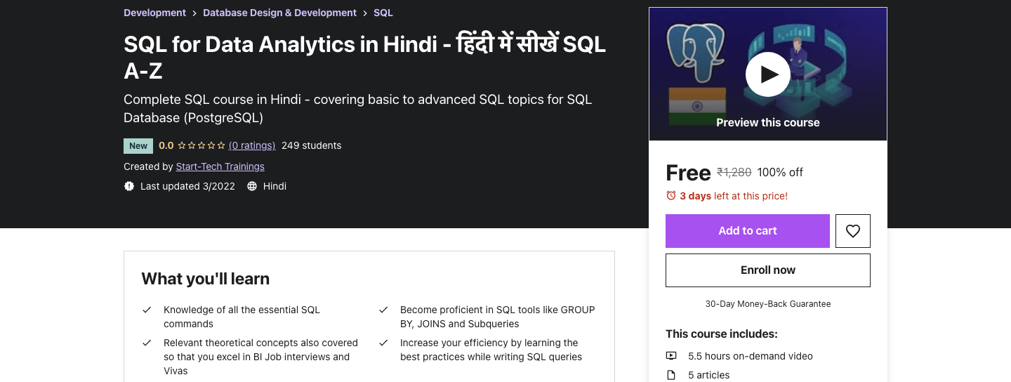 SQL for Data Analytics in Hindi - हिंदी में सीखें SQL A-Z