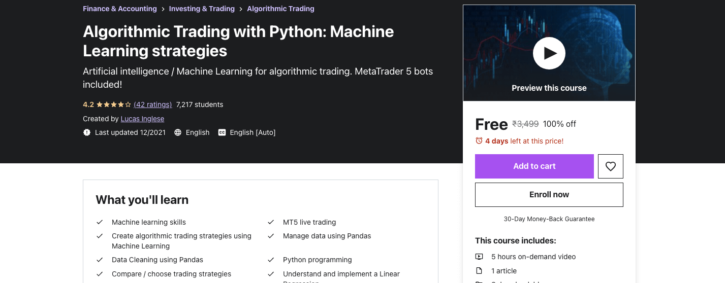 Algorithmic Trading with Python: Machine Learning strategies