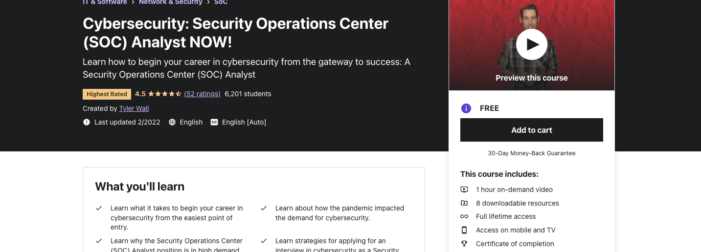 Cybersecurity: Security Operations Center (SOC) Analyst NOW!