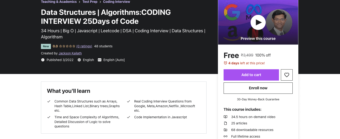 Data Structures | Algorithms:CODING INTERVIEW 25Days of Code