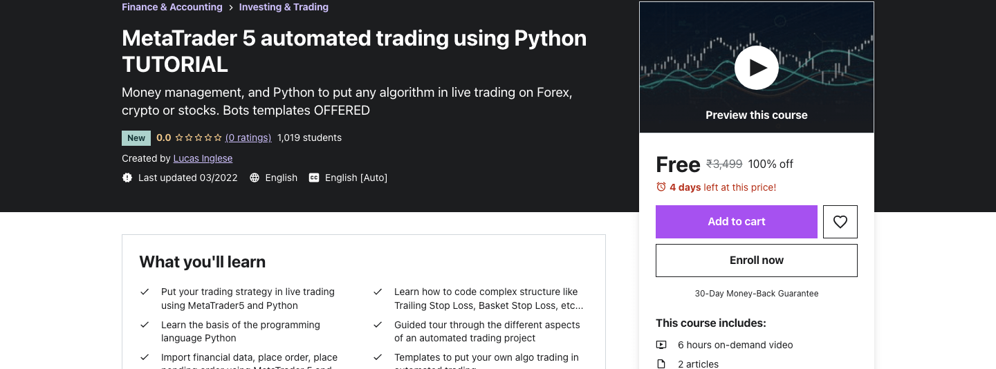 MetaTrader 5 automated trading using Python TUTORIAL