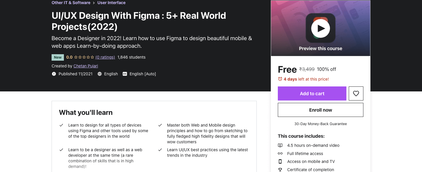 UI/UX Design With Figma : 5+ Real World Projects(2022)
