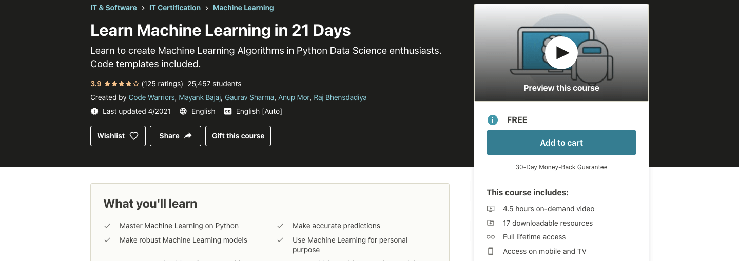 Learn Machine Learning in 21 Days 