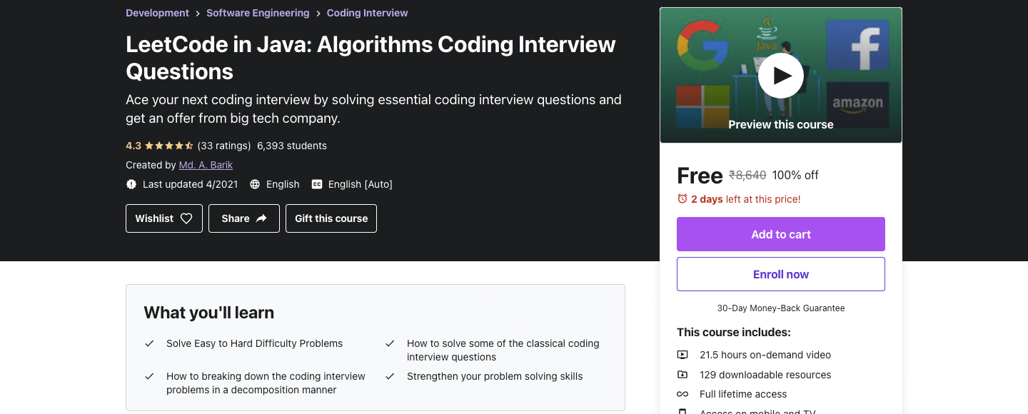 LeetCode in Java: Algorithms Coding Interview Questions