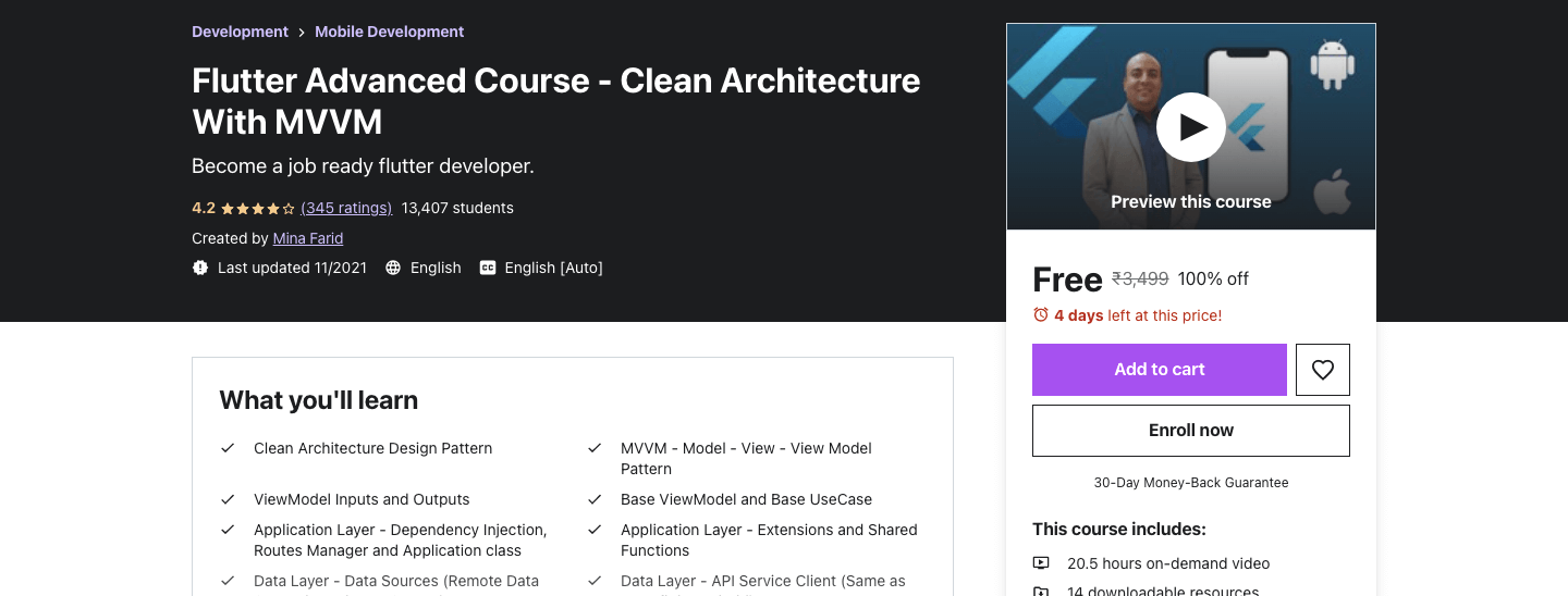 Flutter Advanced Course - Clean Architecture With MVVM