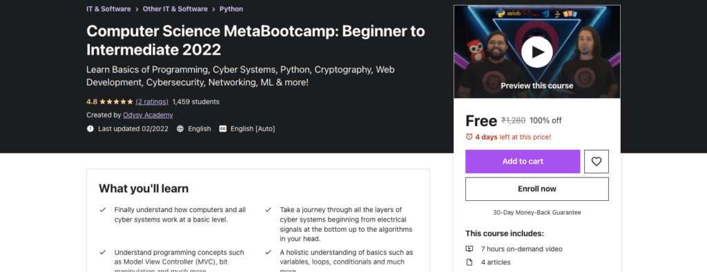 Computer Science MetaBootcamp: Beginner to Intermediate 2022