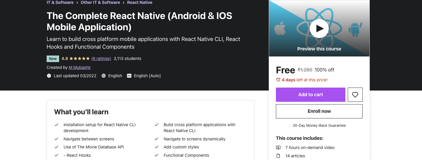 The Complete React Native (Android & IOS Mobile Application)