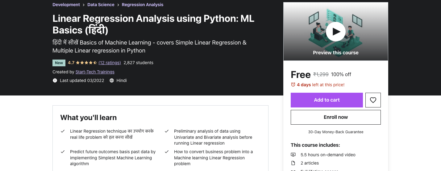 Linear Regression Analysis using Python: ML Basics (हिंदी)