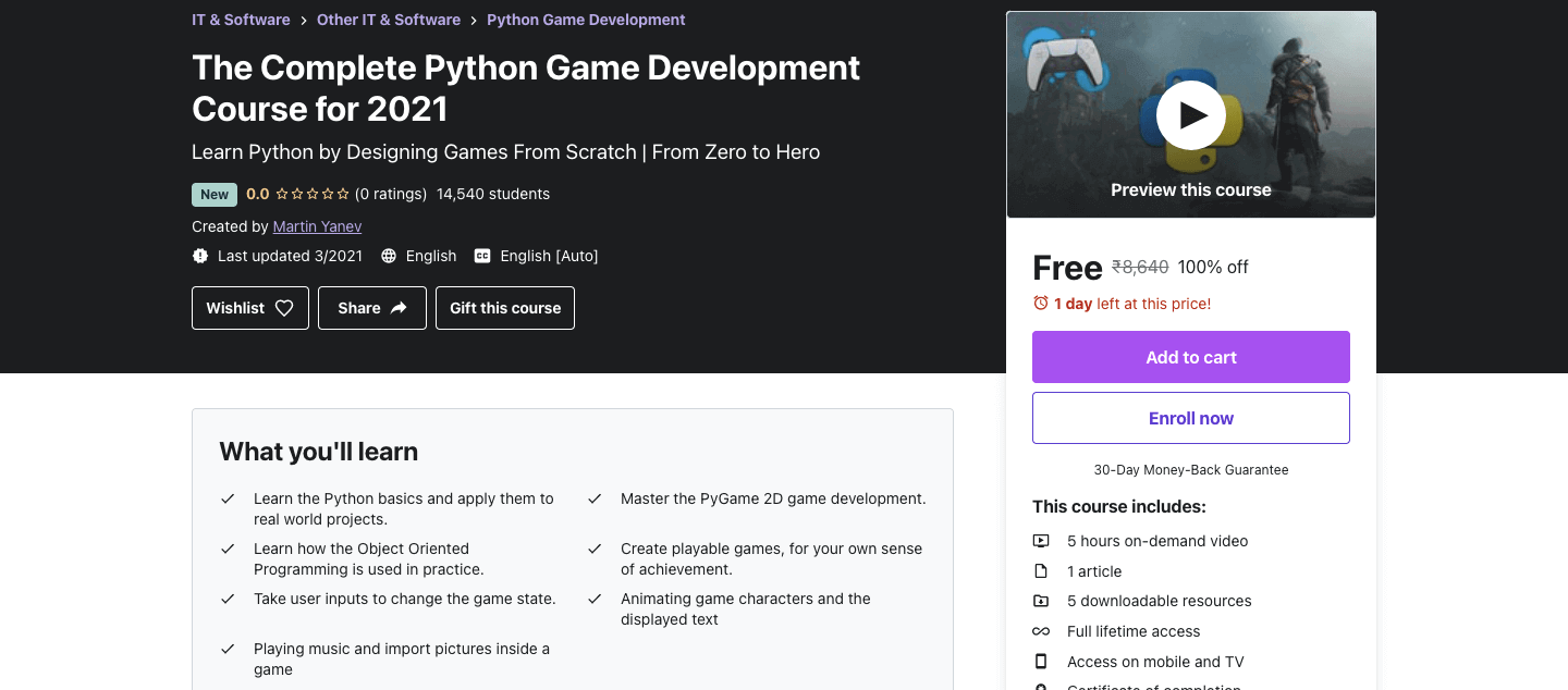 The Complete Python Game Development Course for 2022