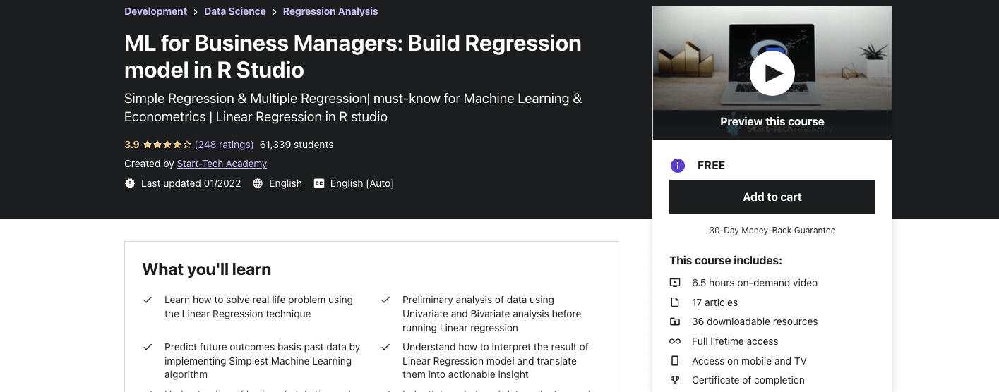ML for Business Managers: Build Regression model in R Studio