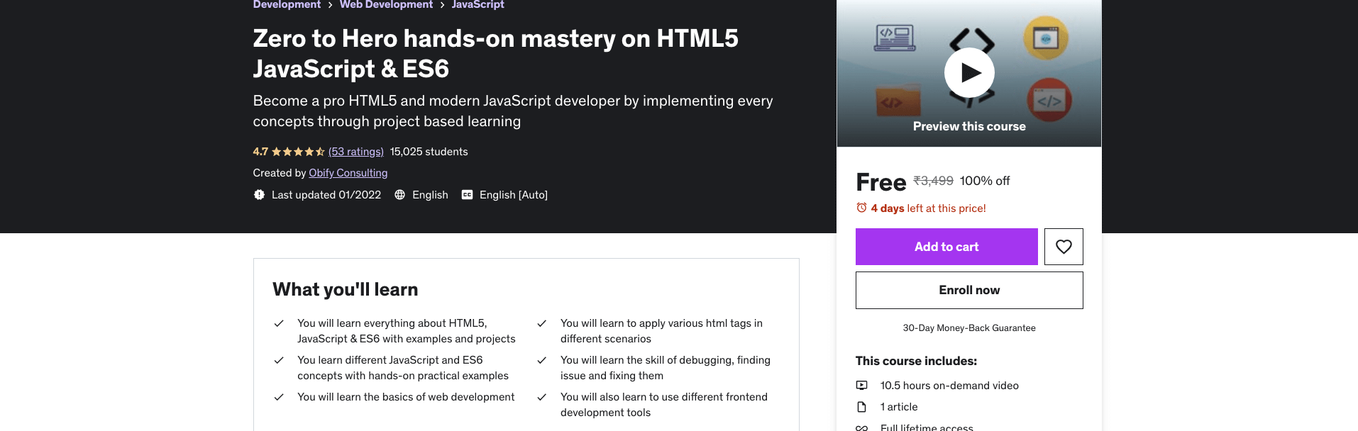 Zero to Hero hands-on mastery on HTML5 JavaScript & ES6