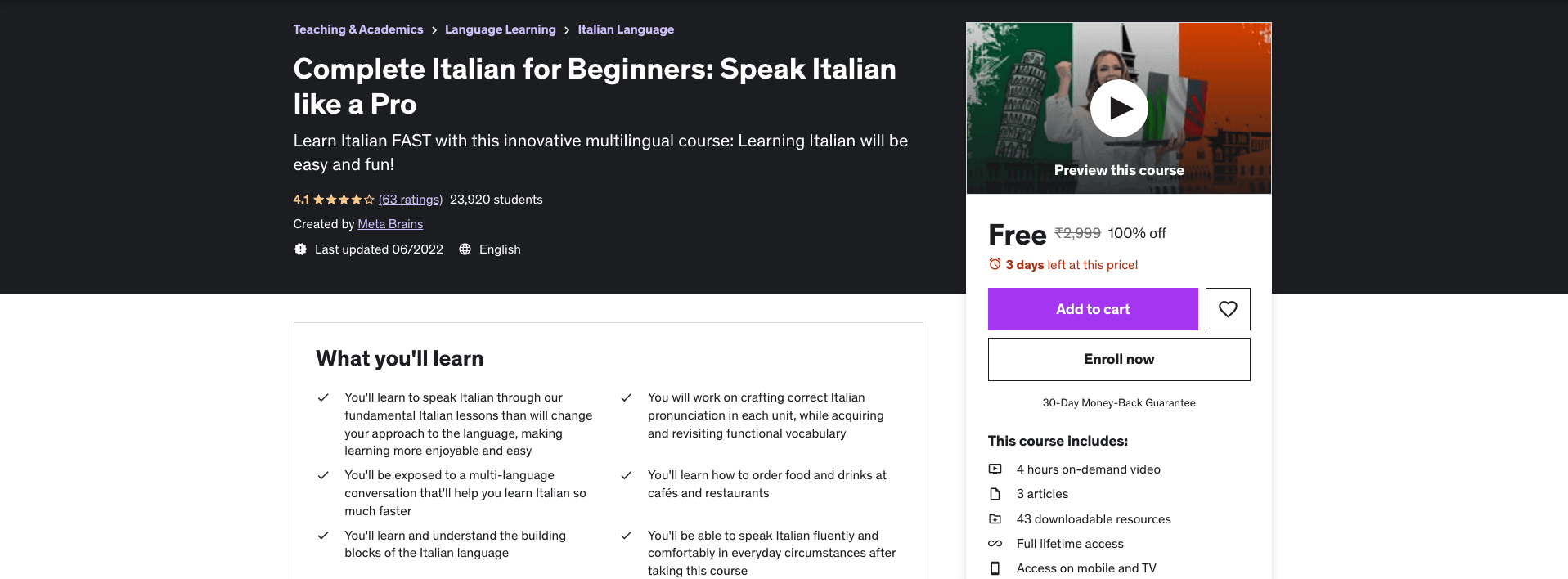 Complete Italian for Beginners: Speak Italian like a Pro