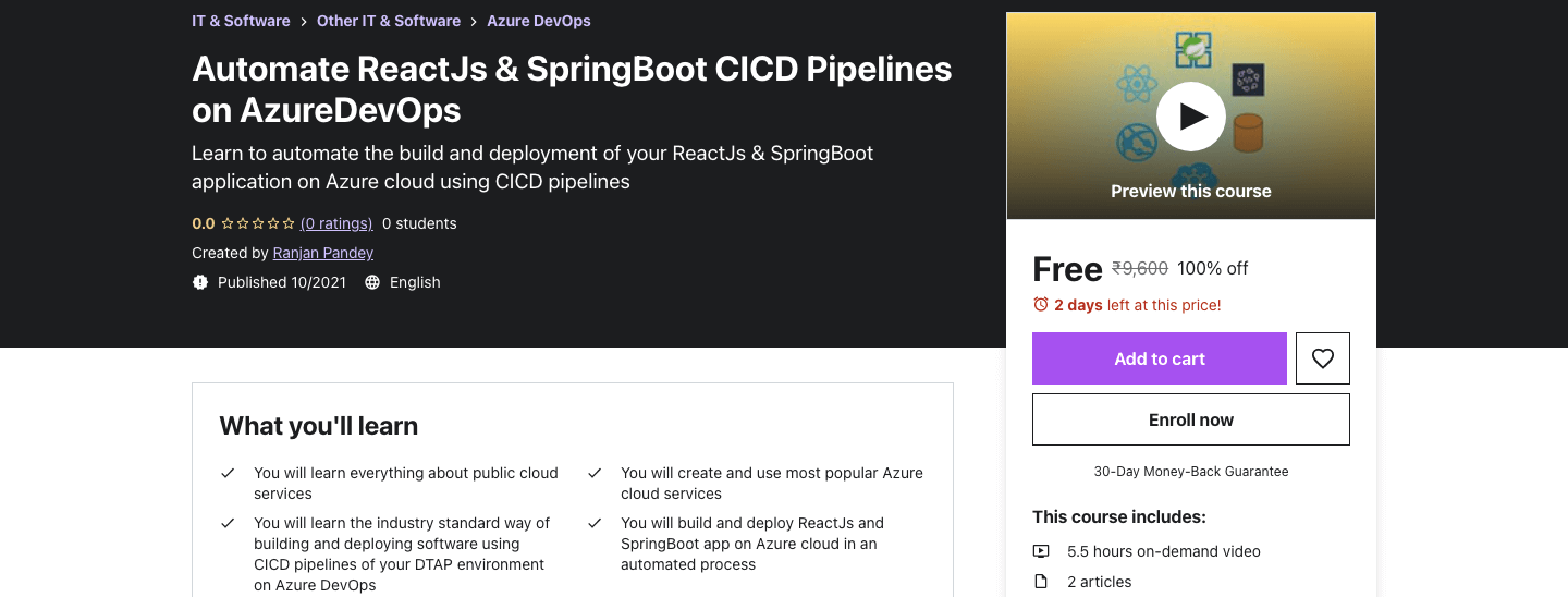 Automate ReactJs & SpringBoot CICD Pipelines on AzureDevOps